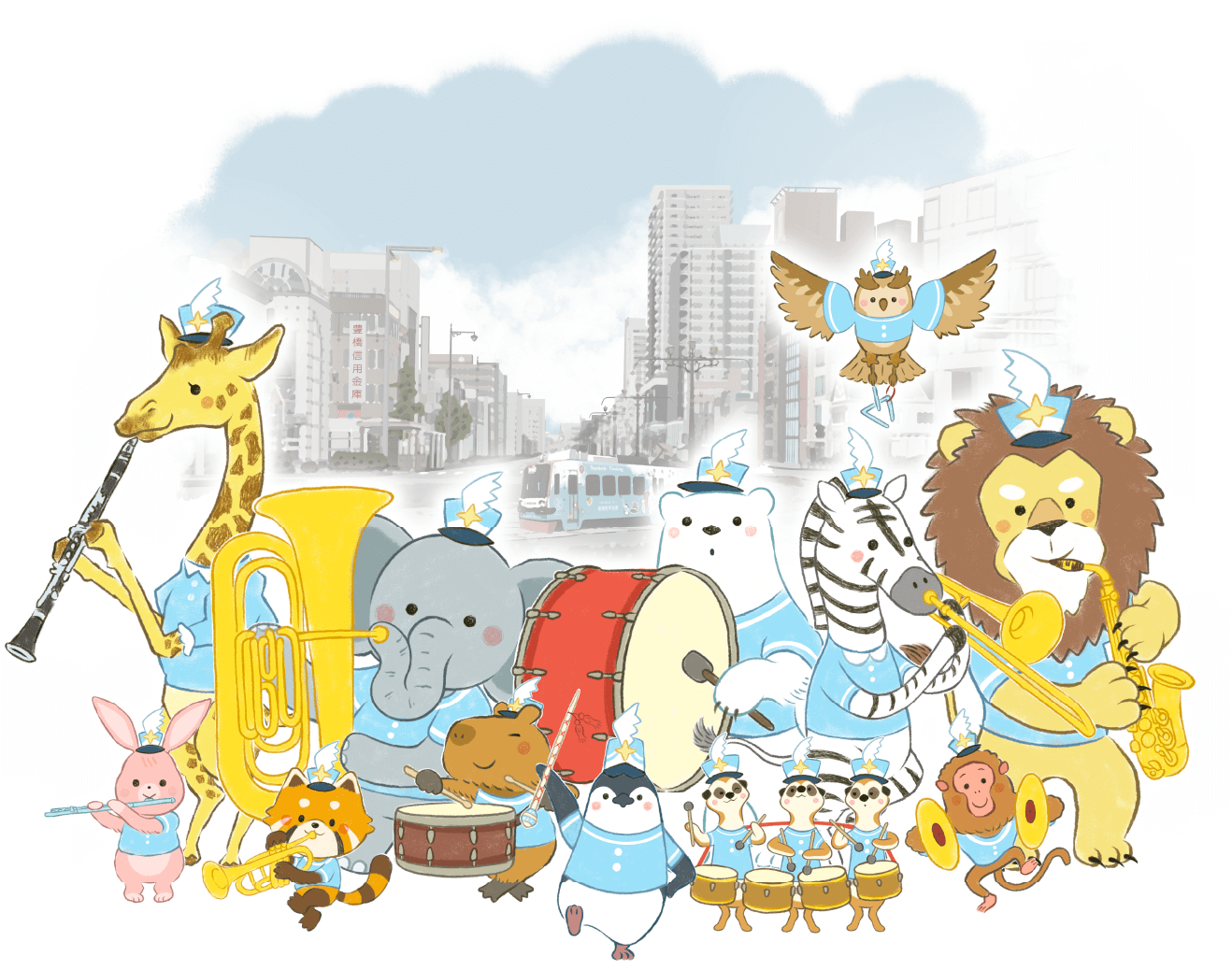 「みんなにエール！」プロジェクトの象徴として誕生した豊橋信用金庫オリジナルキャラクター「マーチングバンド応援隊」